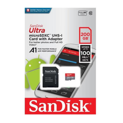 MEMORIA MICROSD 200GB ULTRA SANDISK (CLASS 10 / SPEED CLASS 1) P/N SDSQUAR-200G-GN6MA