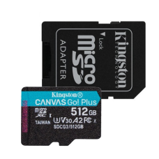 MEMORIA MICROSD KINGSTON CANVAS GO! PLUS (ADAPTADOR MICROSDXC A SD INCLUIDO) 512GB - A2 / VIDEO CLASS V30 / UHS-I U3 / CLASS10 -