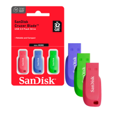 KIT DE 3 PENDRIVE SANDISK CRUZER BLADE 32 GB - USB 2.0 - AZUL, VERDE, ROSA P/N SDCZ50C-032G-B46T